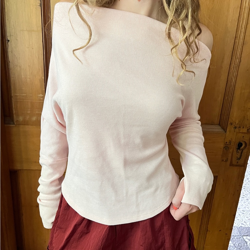 Light pink free people thermal off the shoulder top.